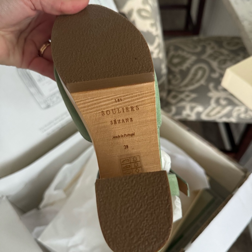 Sezane Platform Wooden FAUSTA CLOGS Almond Green Color FR Size: 39 or US 8 - Picture 7 of 13